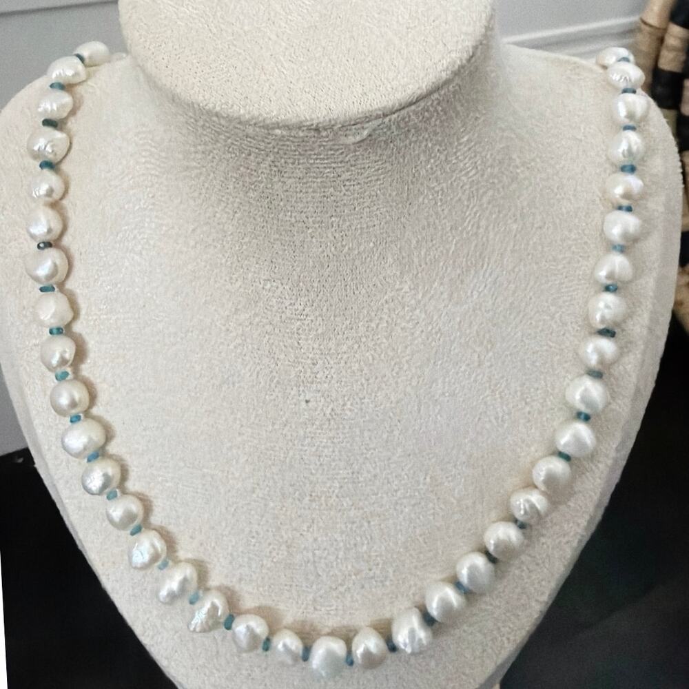 Second Bloom Studio Artisan Made Pearl Apatite Necklace 20.75" Gold Clasp